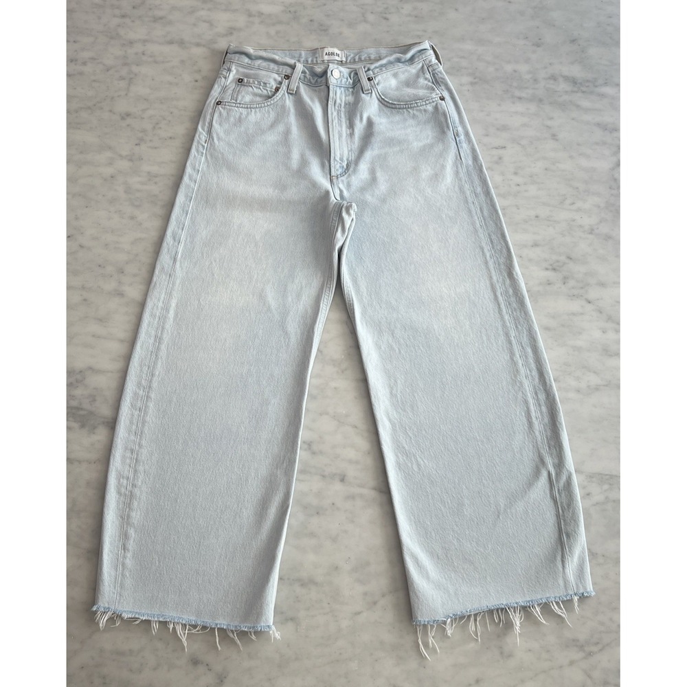 AGOLDE Low Curve Fray Jeans Size 28 Flourish Light Wash Wide Leg - Picture 2 of 8